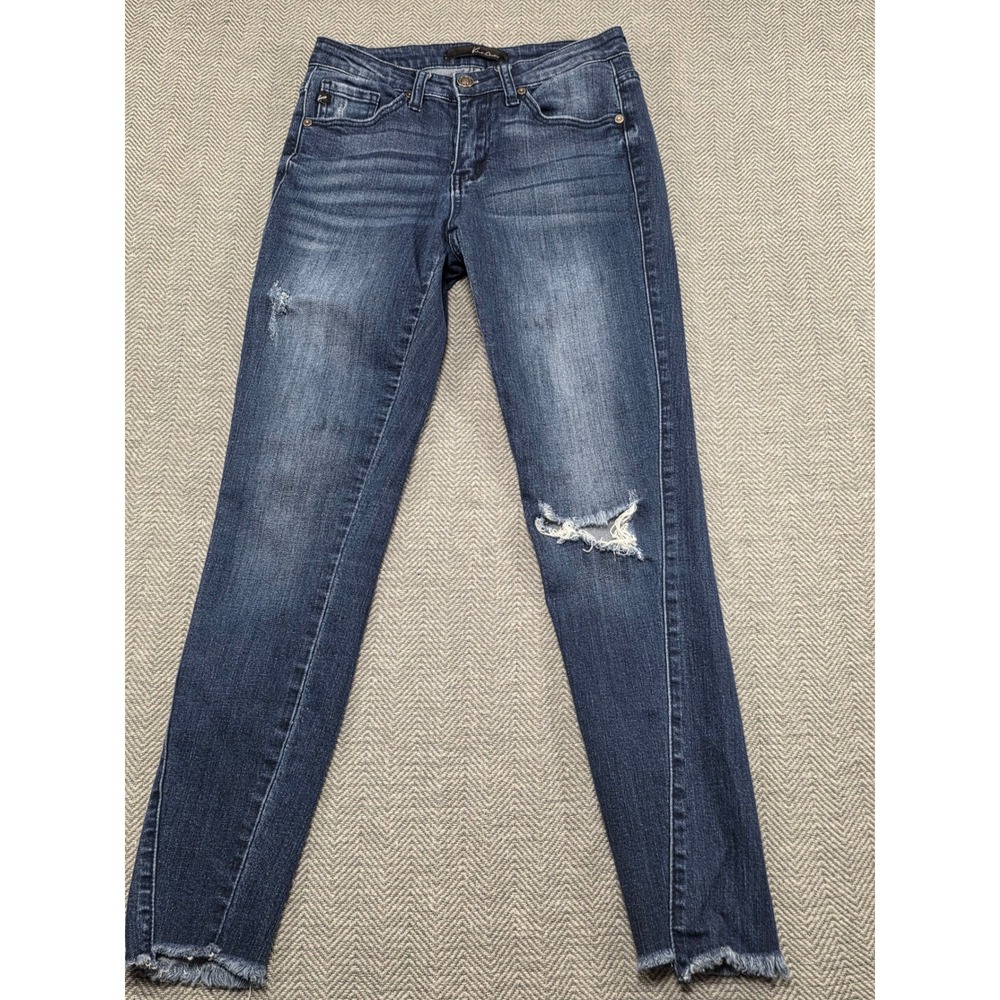KanCan Jeans Womens Size 25 Distressed Skinny Leg Blue Denim Raw Hem KC8017D